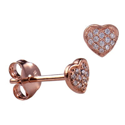 Silver rose gold plated heart studs