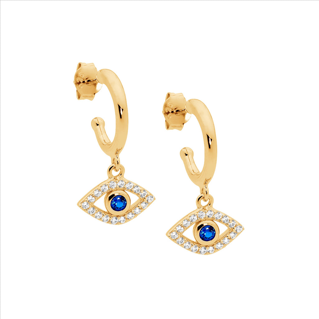 Sterling Silver Gold Plated Evil Eye Hoops