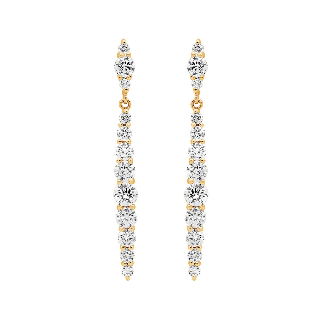 Sterling Silver Gold Plated Cubic Zirconia Drop Studs