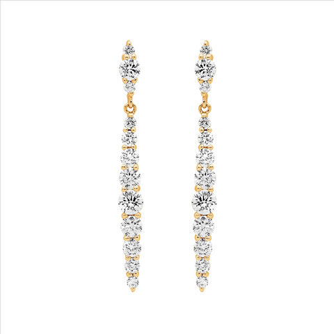 Sterling Silver Gold Plated Cubic Zirconia Drop Studs