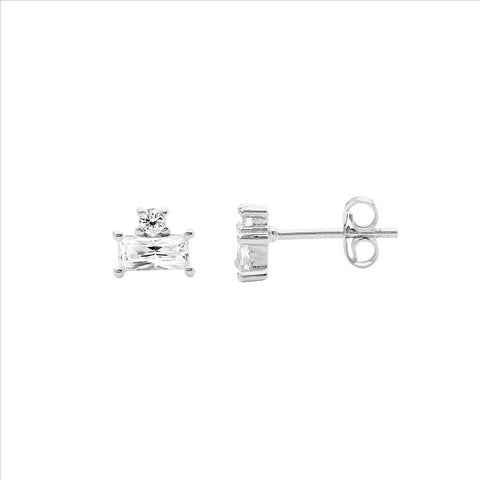 Sterling Silver Baguette Cubic Zirconia Studs