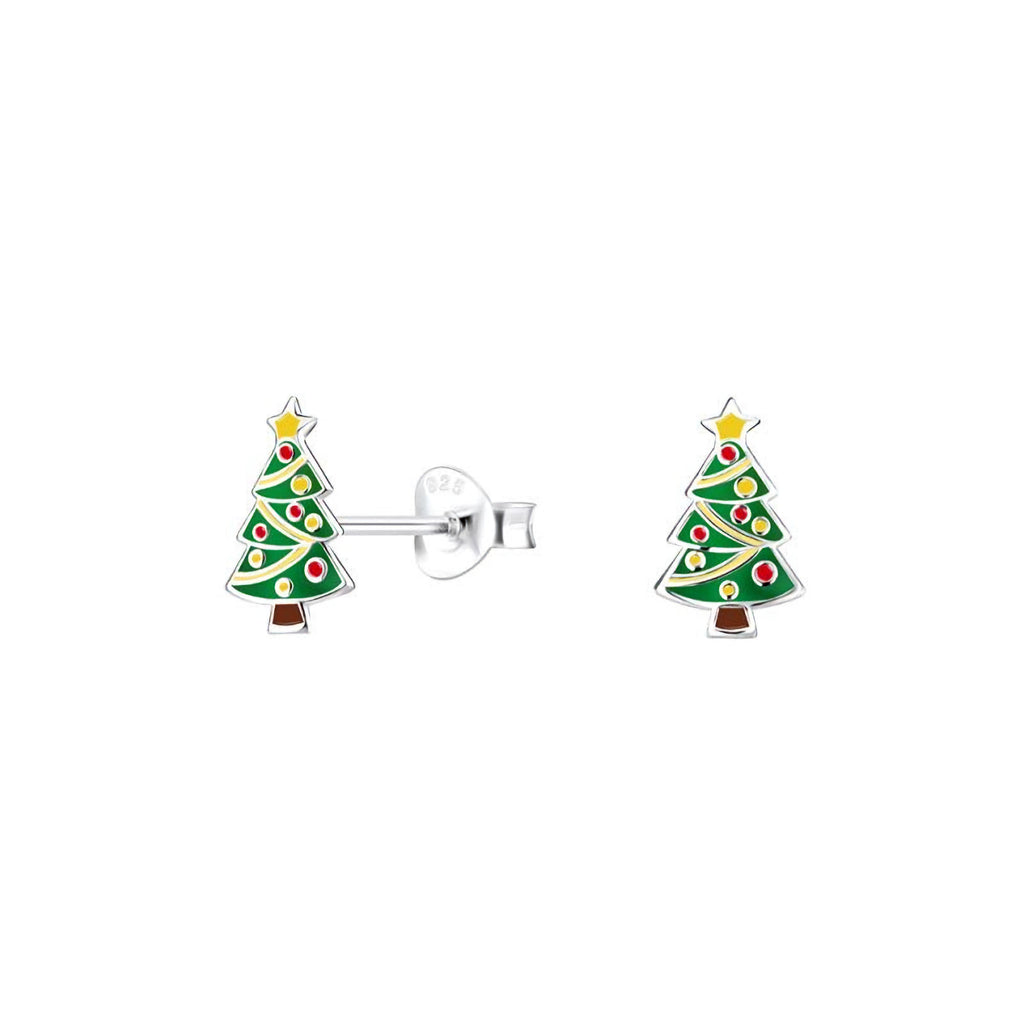 Sterling Silver Enamelled Christmas Tree Studs