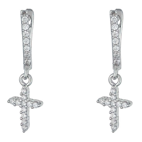 Sterling Silver Drop Cross Earrings