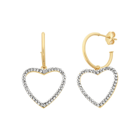 9ct Gold Silver Filled Crystal Heart Earrings