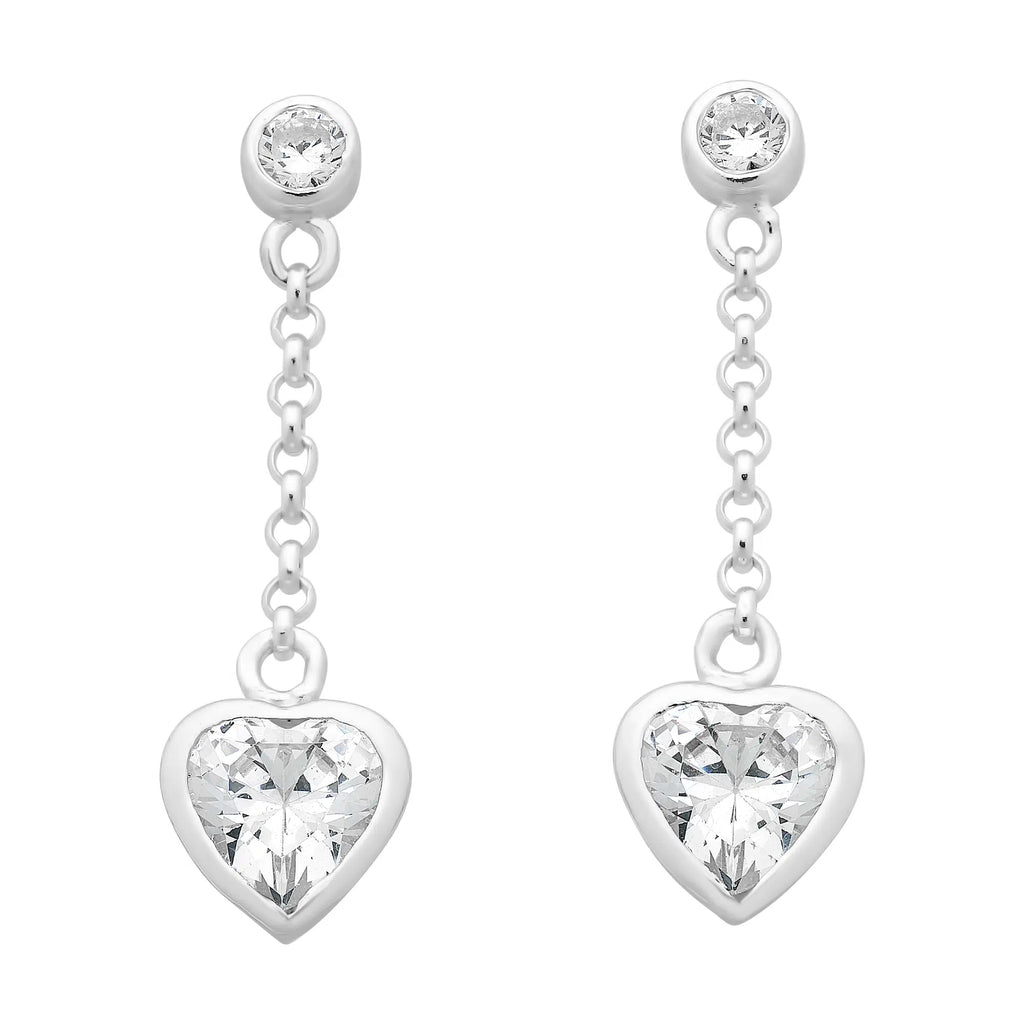 Sterling Silver Cubic Zirconia Heart Earrings