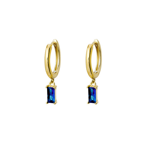 Sterling Silver Gold Plated Huggie Earring With Blue Cubic Zirconia Drops