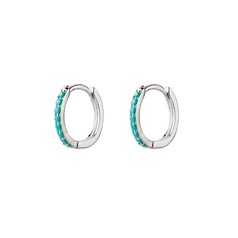 Sterling Silver Huggie Earrings With Turquoise Detail