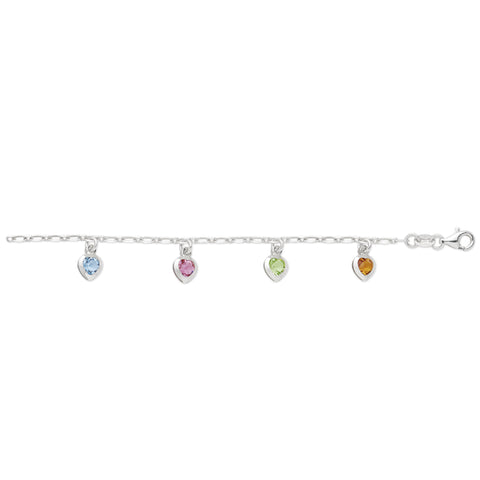 Sterling Silver Multi Hearts Cubic Zirconia Anklet