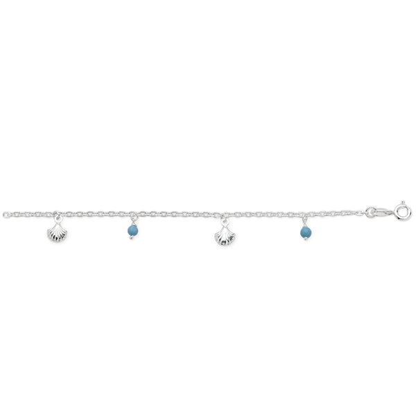 Sterling Silver Anklet With Turquoise And Shells