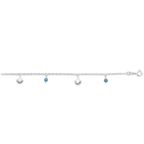 Sterling Silver Anklet With Turquoise And Shells