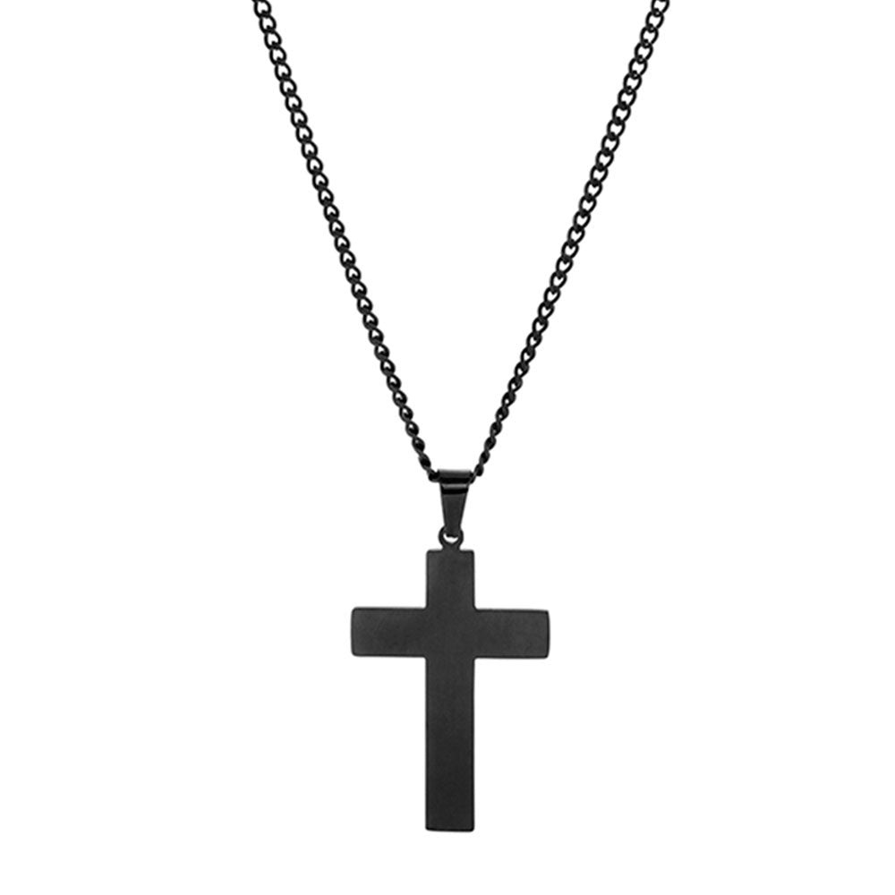 Stainless Steel Large Black Cross and Chain