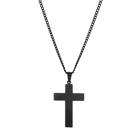 Stainless Steel Large Black Cross and Chain