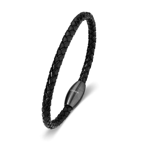 Blaze Mens Stainless Steel Leather Bracelet
