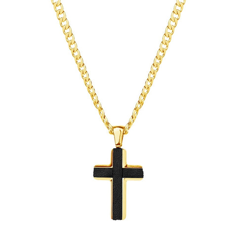 Blaze Stainless Steel Gold Plated Mens Cross And Chain