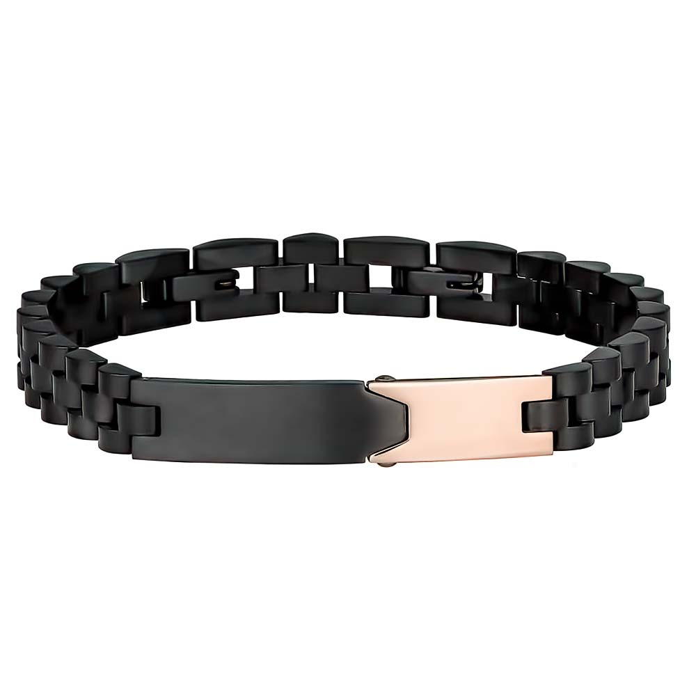 Stainless Steel Black And Rose Gold Plated ID Bracelet