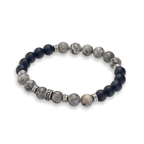 Mens Stainless Steel Matte Onyx Bead Bracelet