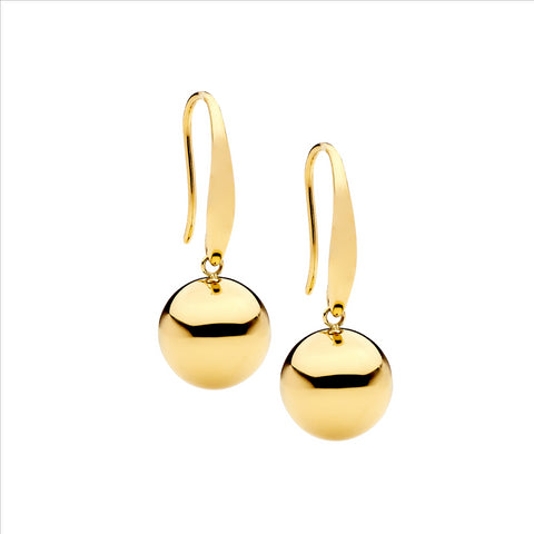 Stainless Steel Gold Plated Drop Ball Earrings