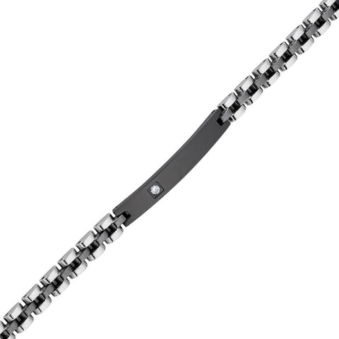 Stainless Steel black ID Bracelet with Cubic Zirconia