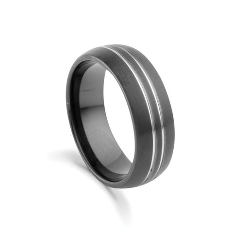 Infinity Tungsten Men’s Matte And Polished Black Plate Ring